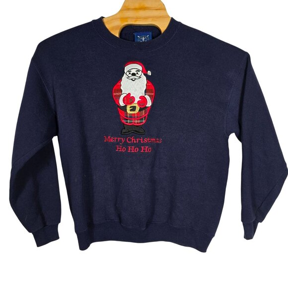 Vintage Oarsman Christmas Sweatshirt Large Unisex Blue Santa - Picture 3 of 9